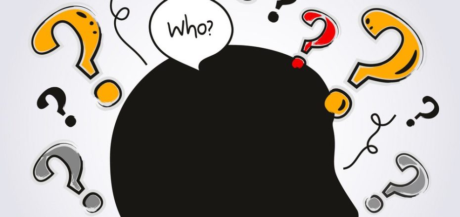 Silhouette human head with a lot of questions.